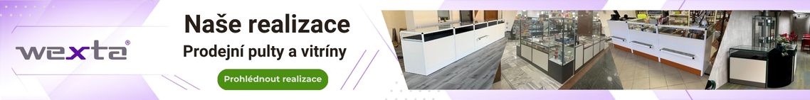 Naše realizace prodejních pultů a prosklených vitrín WEXTA